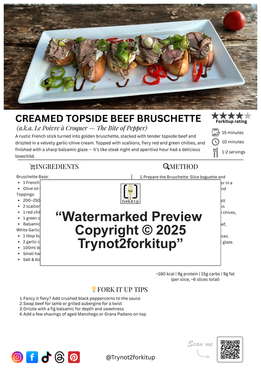 CREAMED TOPSIDE BEEF BRUSCHETTE