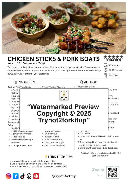 CHICKEN STICKS AND PORK BOATS